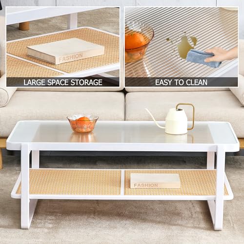 Rattan Coffee Table with Tempered Glass Top B4406