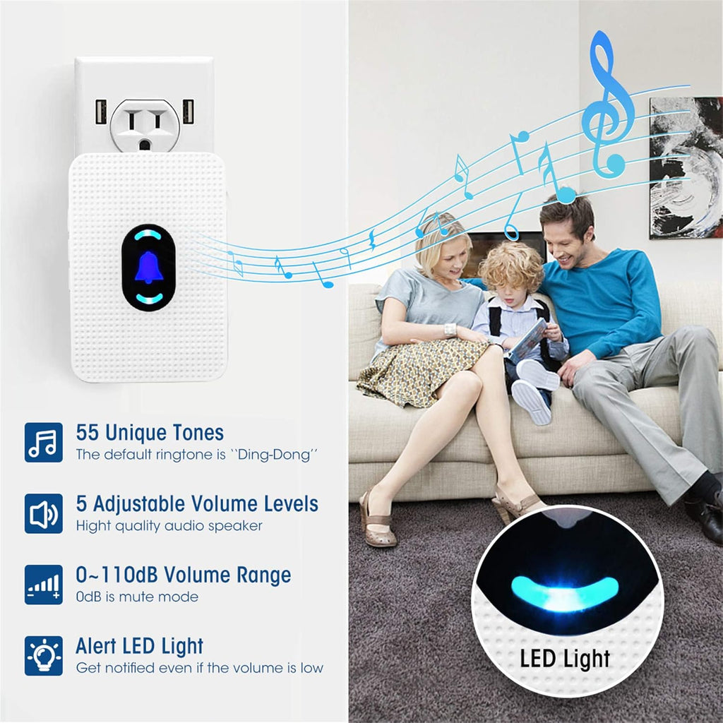 Elderly Call Button with 2 Receivers & 1 Waterproof Transmitters & 1 Doorbell T959230