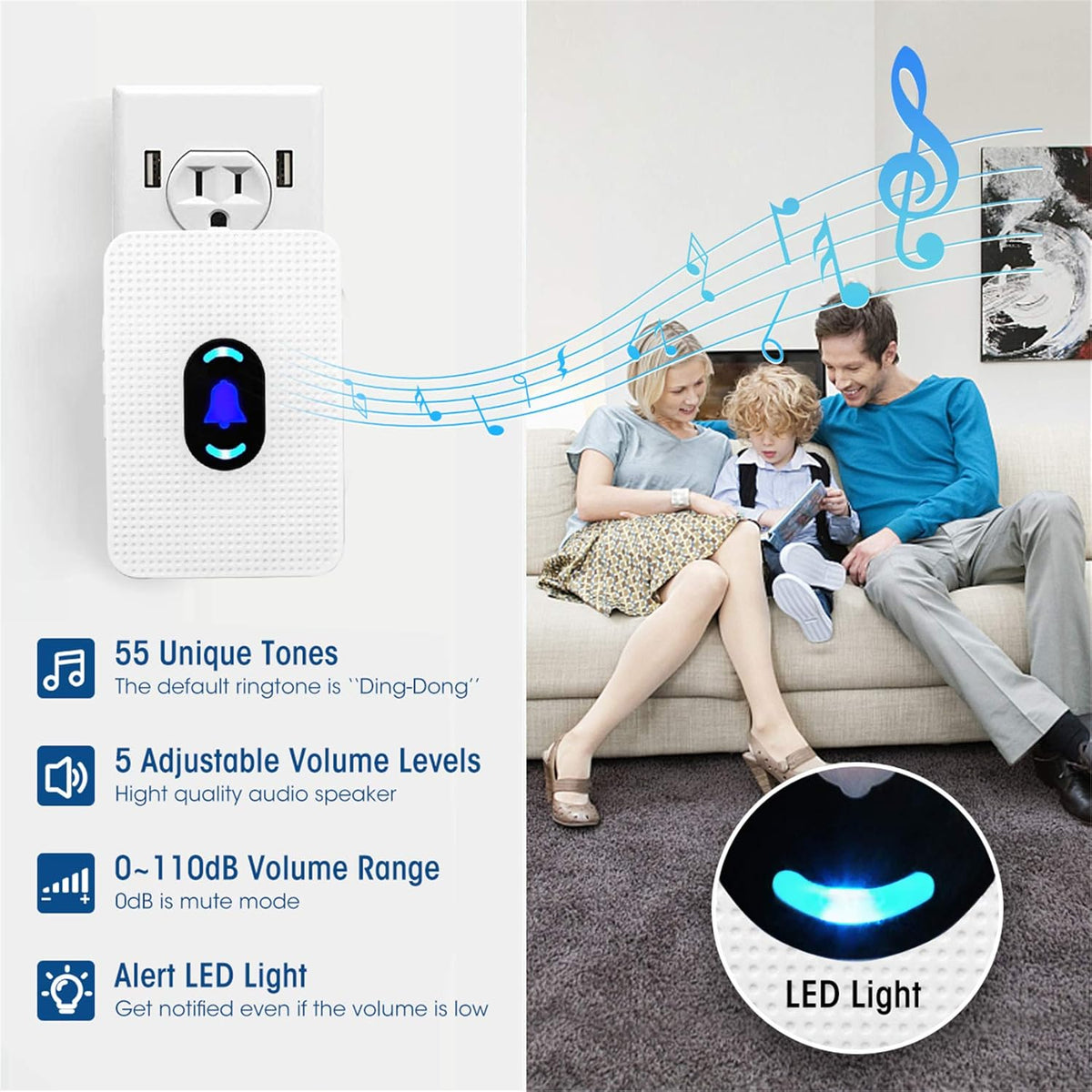 Elderly Call Button with 2 Receivers & 1 Waterproof Transmitters & 1 Doorbell T959230