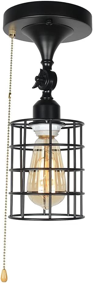 Black Metal Pull Chain Ceiling Light Fixture Z764066