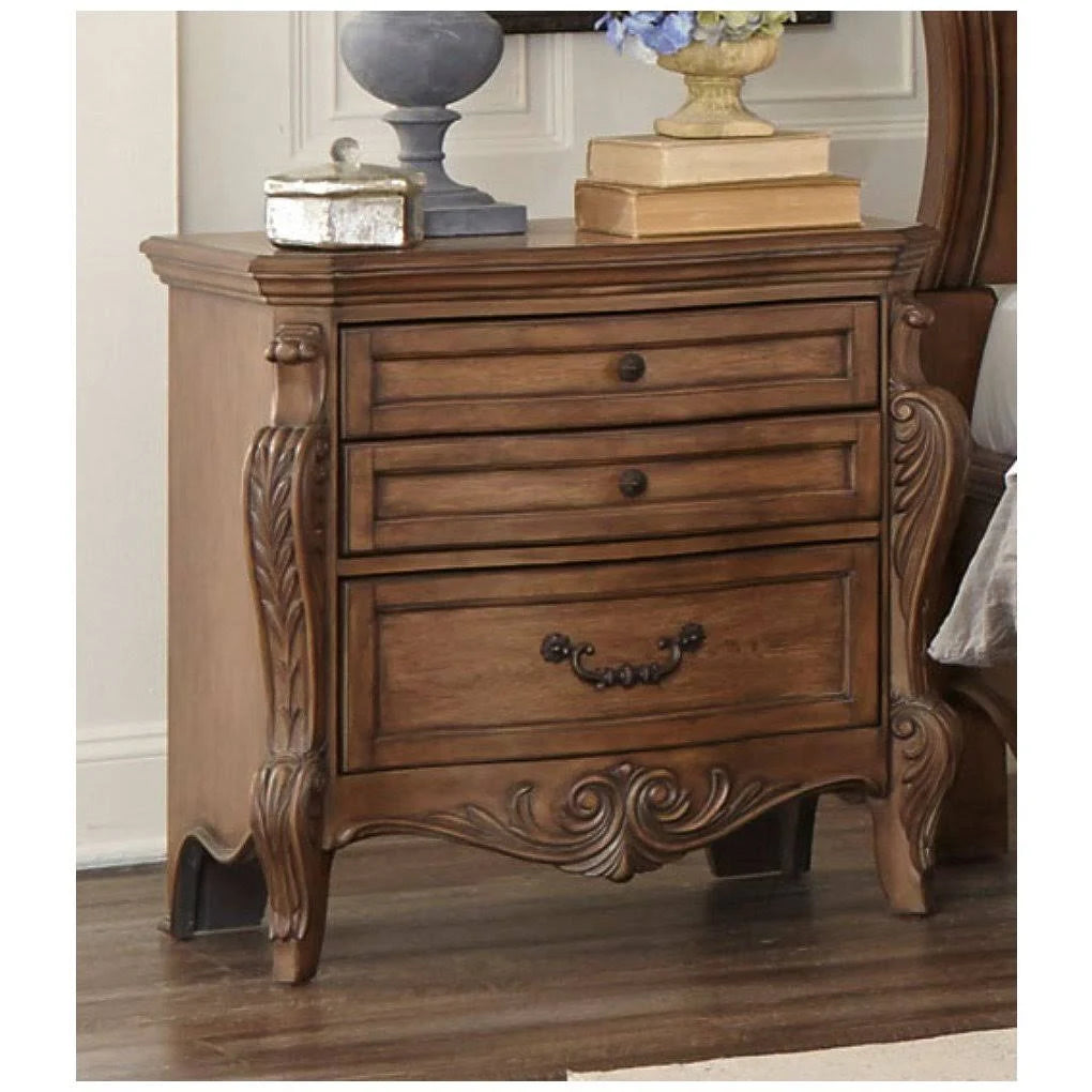 Pecan Brown Wooden Night Stand with Drawers R734200