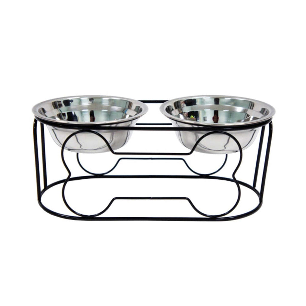 Wrought Iron Stand with Stainless Steel Feeder Bowls M578669
