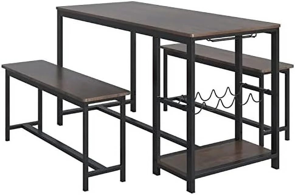 3-Piece Rustic Wood Dining Table Set with Benches Z5226