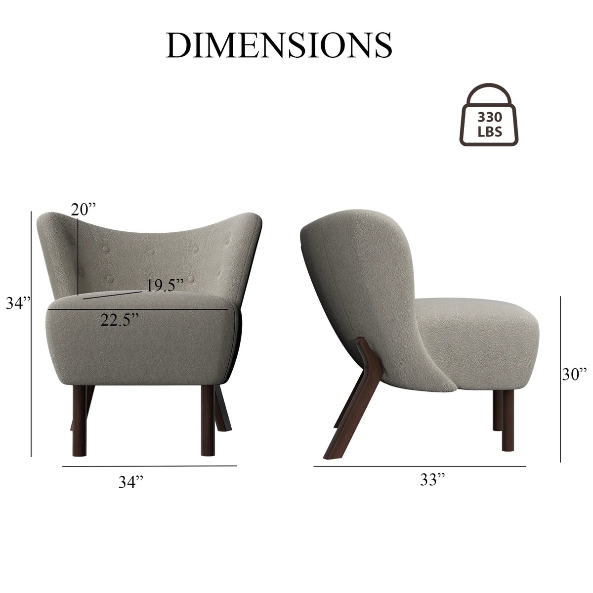 34" Wide Beige Teddy Tufted Wingback Chair with Solid Wood Leg Z776