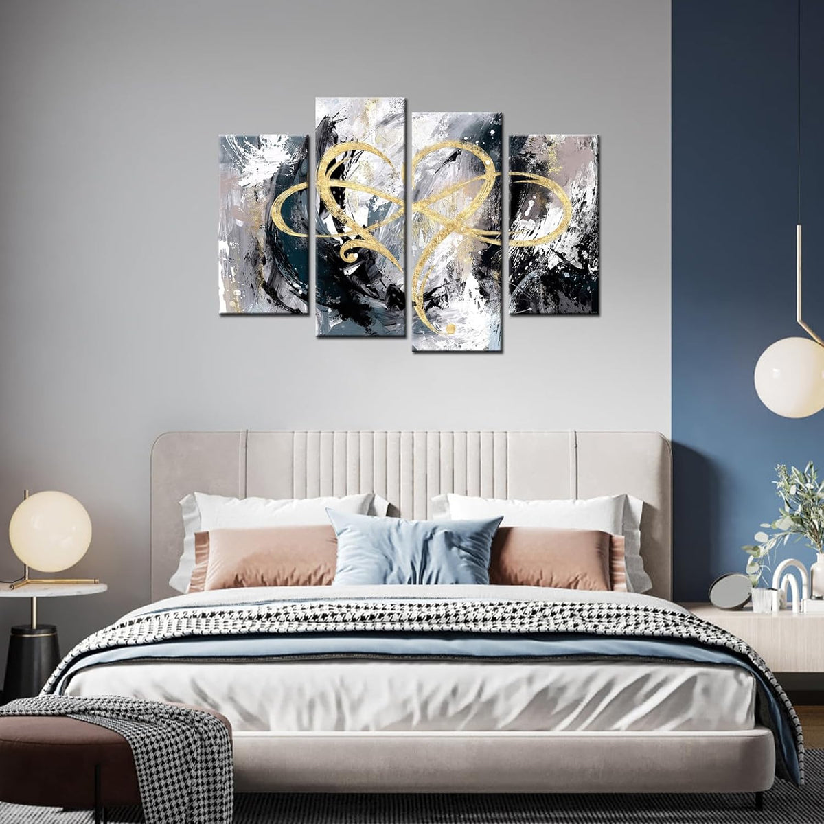4 Panel Grey and Gold Canvas Wall Art U22045