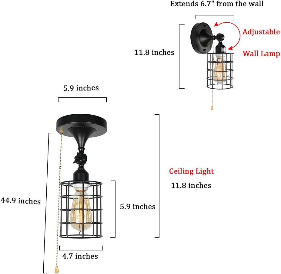 Black Metal Pull Chain Ceiling Light Fixture Z764066