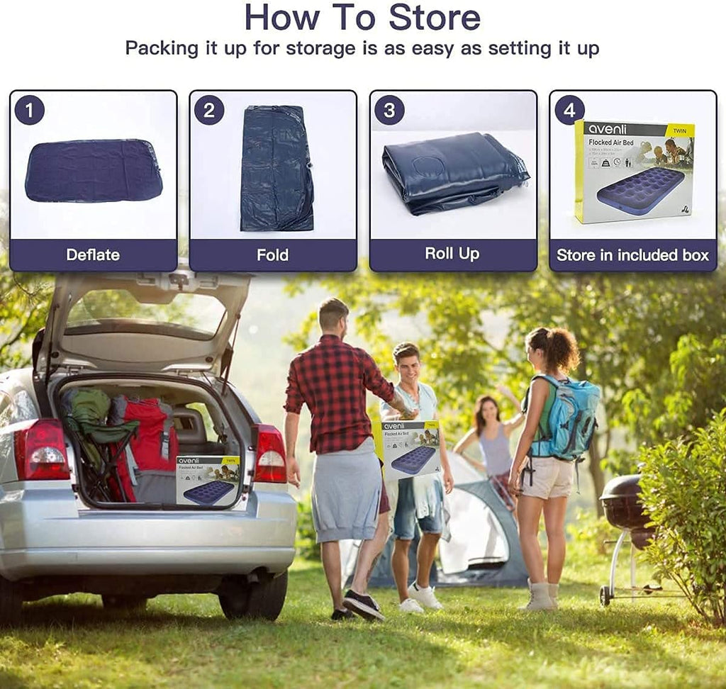 Queen Camping Air Mattress Inflatable Air Bed with Flocked Top Foldable U364394