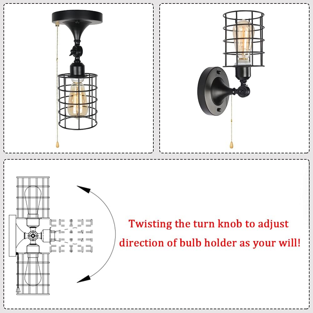 Black Metal Pull Chain Ceiling Light Fixture Z764066