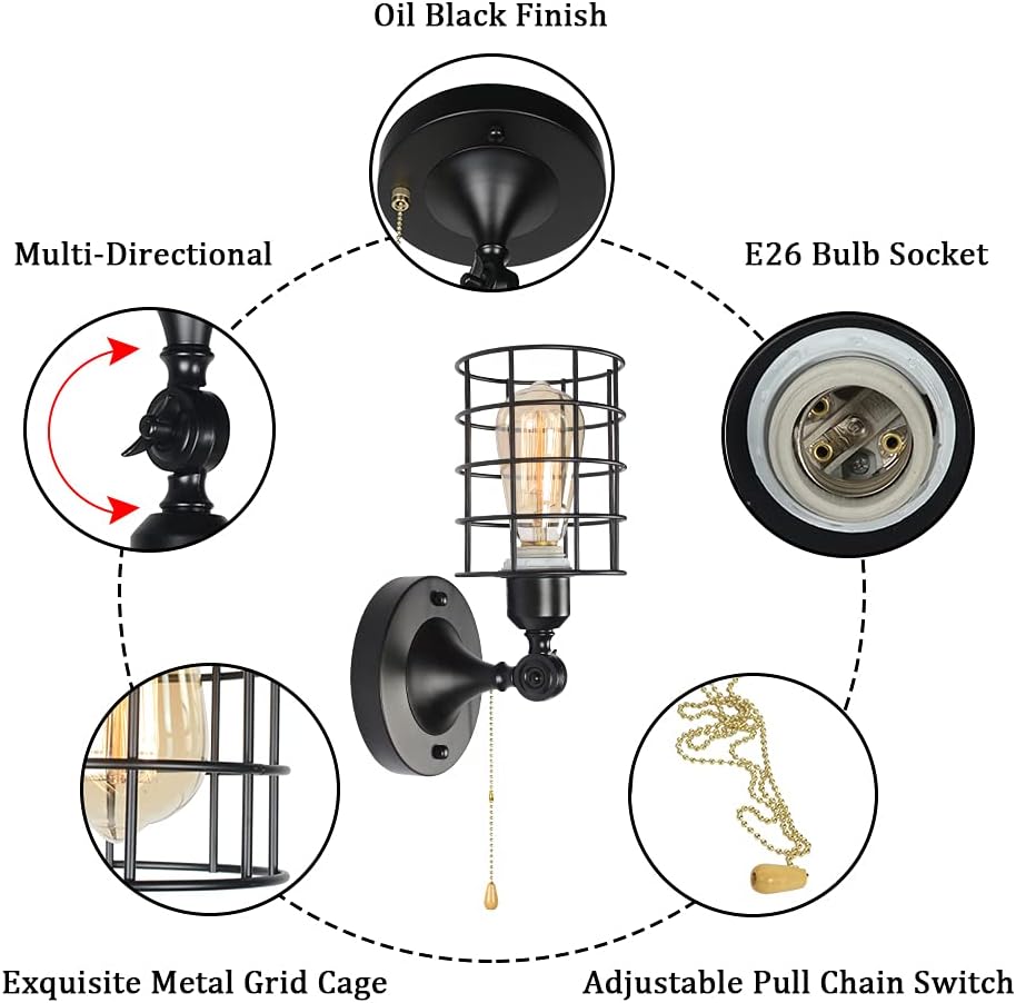 Black Metal Pull Chain Ceiling Light Fixture Z764066