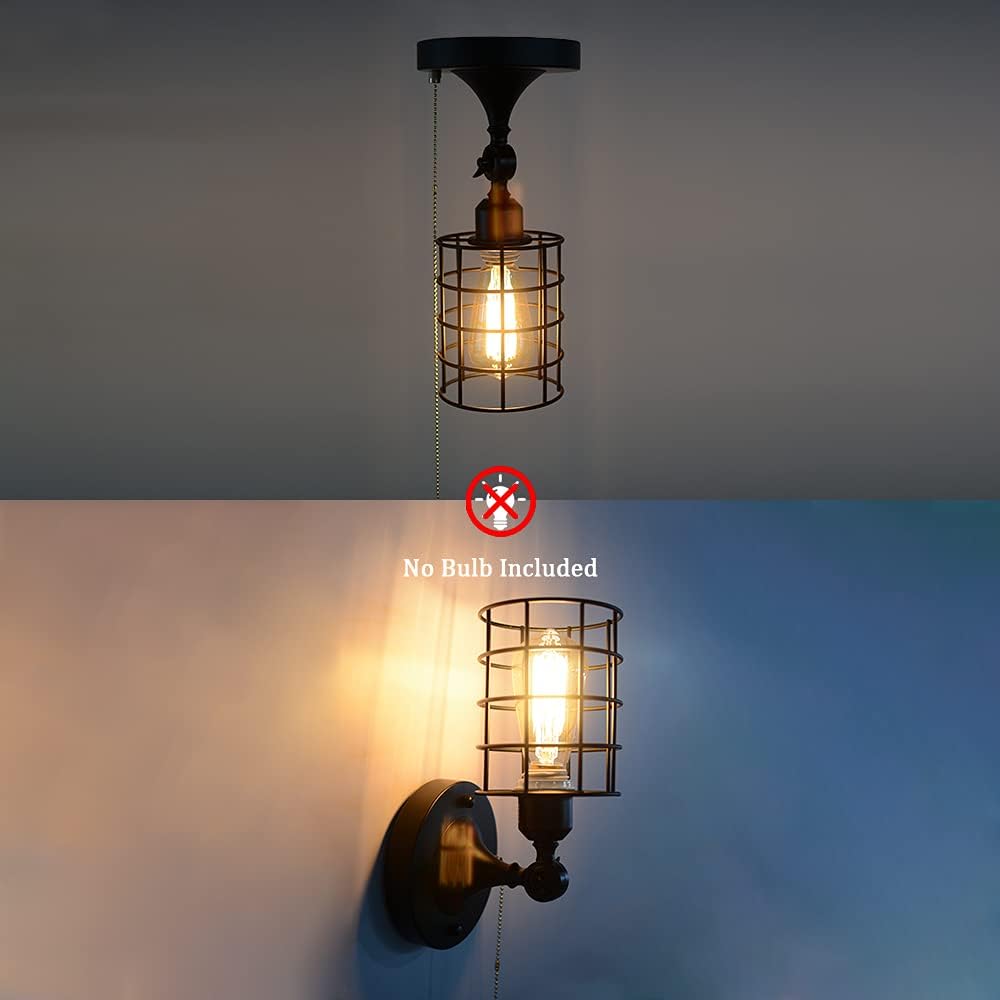 Black Metal Pull Chain Ceiling Light Fixture Z764066