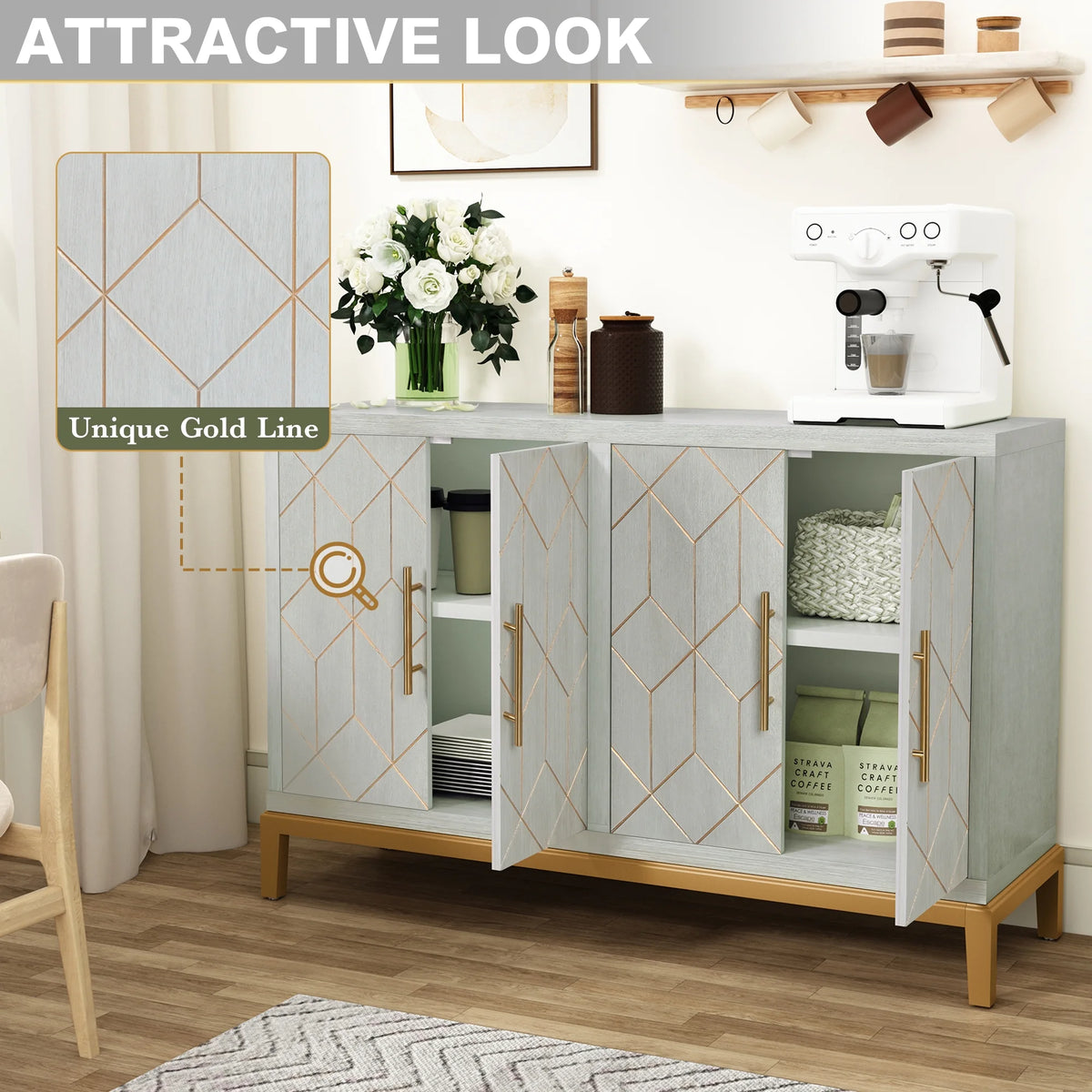 Green Accent Cabinet with Gold Trim H48920