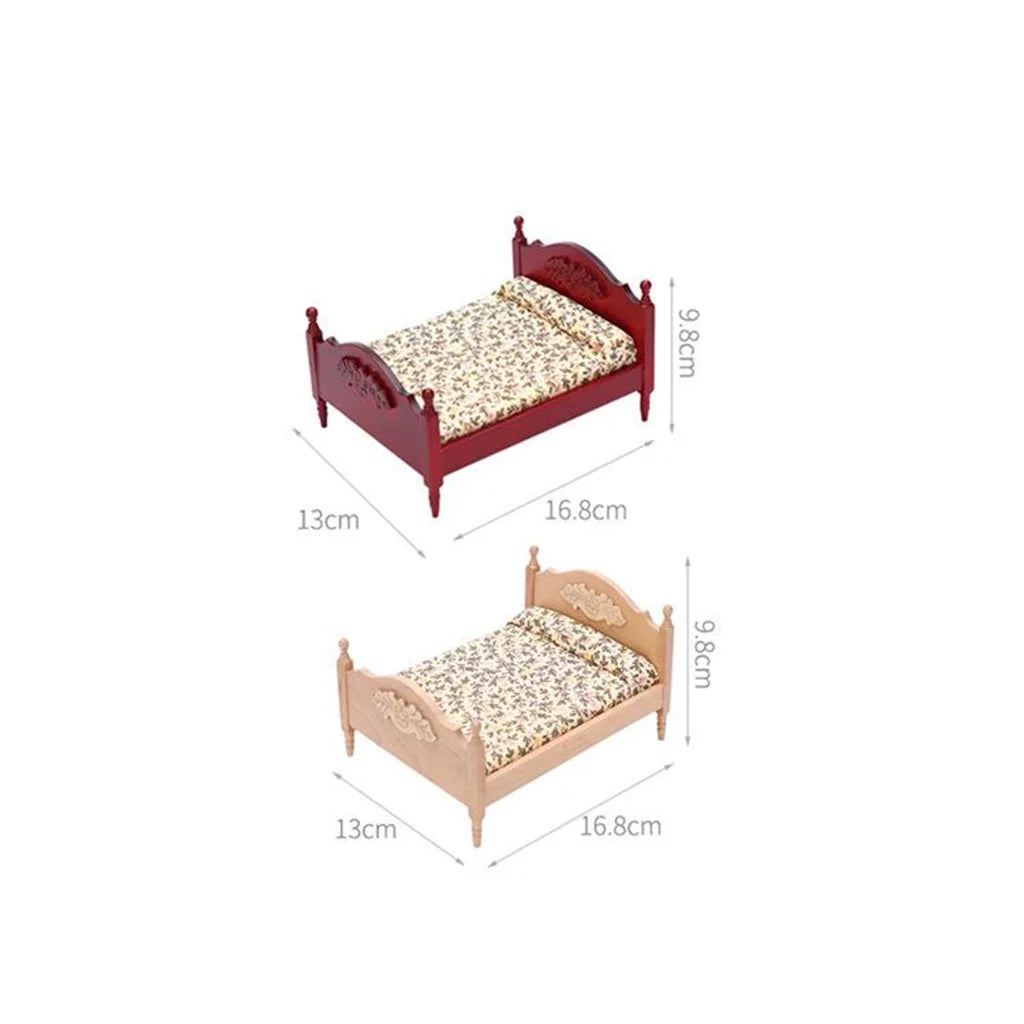 Miniature Birch Wood Double Bed 1:12 Scale Doll House Furniture P10337