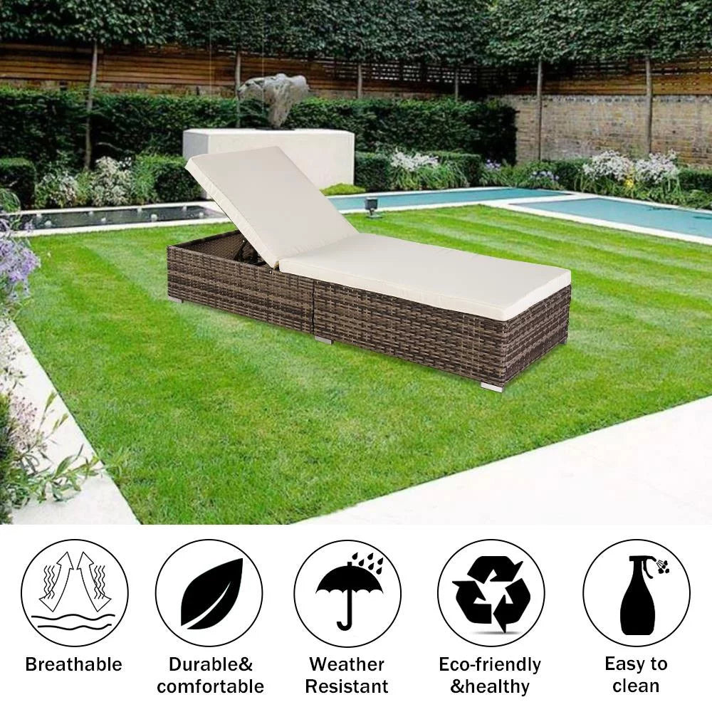 Adjustable Pool Chaise Lounge Chair PE Wicker with Cushion K4257