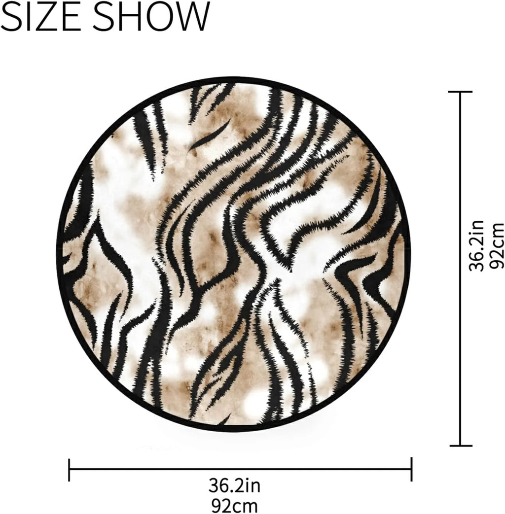 Hand Drawing Tiger Texture Round Area Rug 3Ft Washable Non-Slip T758453