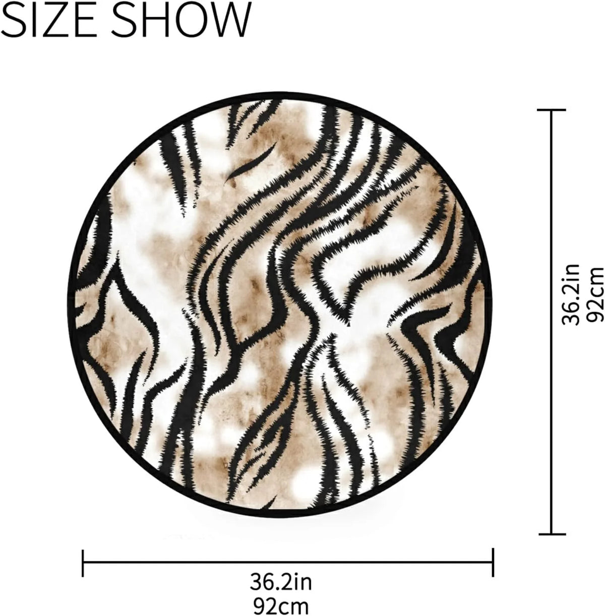 Hand Drawing Tiger Texture Round Area Rug 3Ft Washable Non-Slip T758453