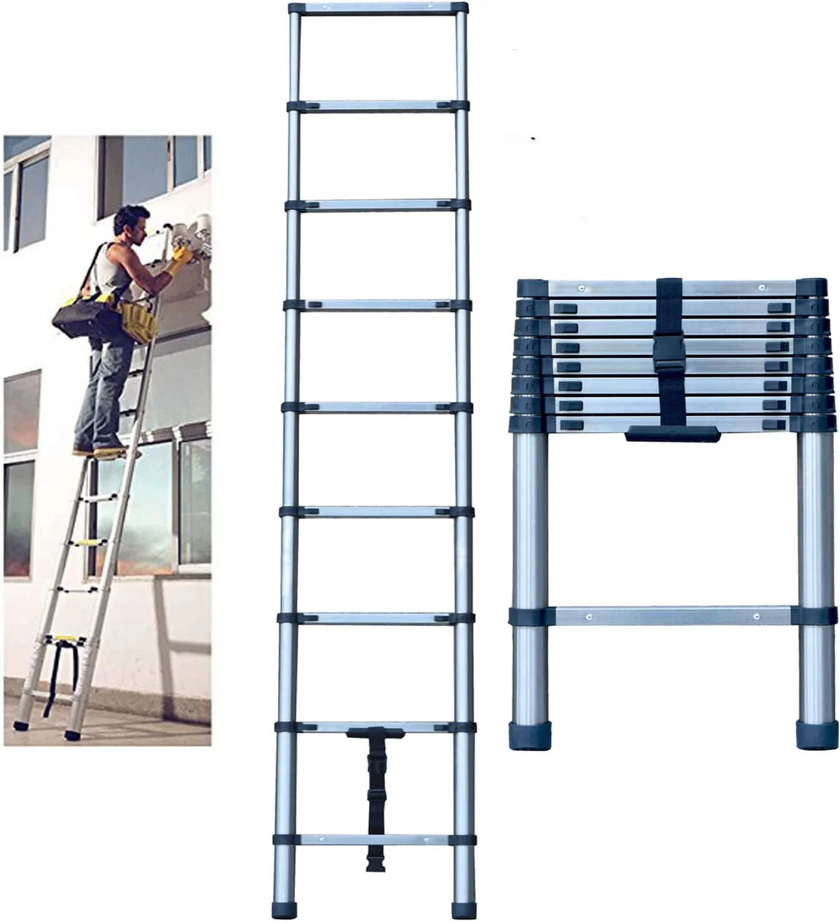 8.5ft Stainless Steel Telescopic Non-Slip Ladder V25876