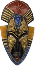 Painted Red and Blue Hand Carved Wood Wall Mask F905