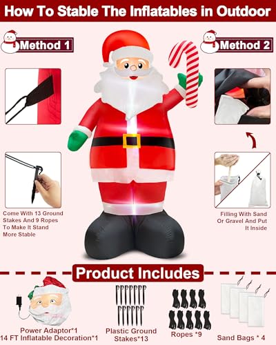 14 FT Inflatable Santa Claus with Built-in LED Lights R6319