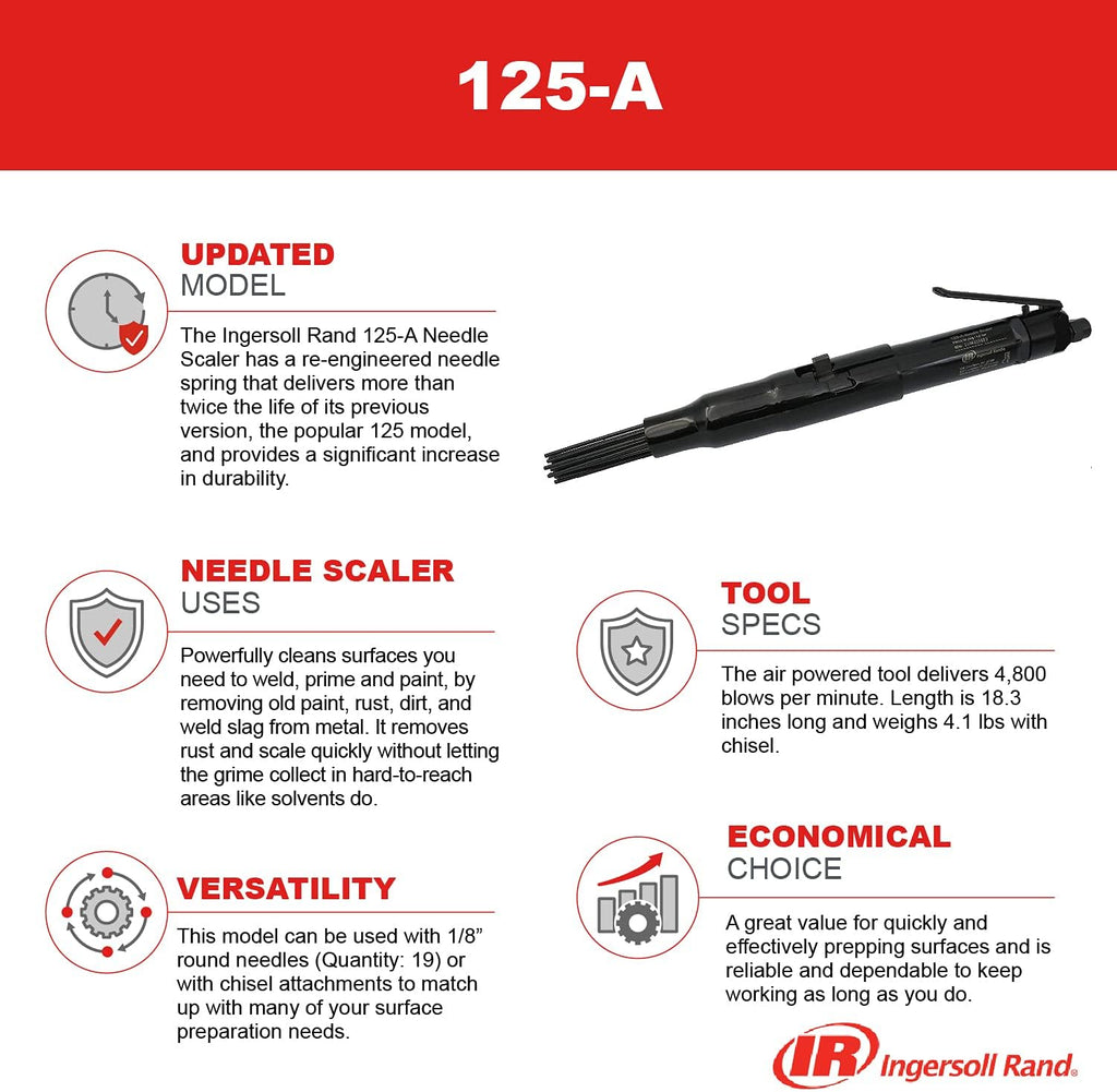 Needle Scaler, Air Powered, Pneumatic Chisel Tool, 18.3”, 4.1 lbs, 4800 Blows Per Min, Black Z20460