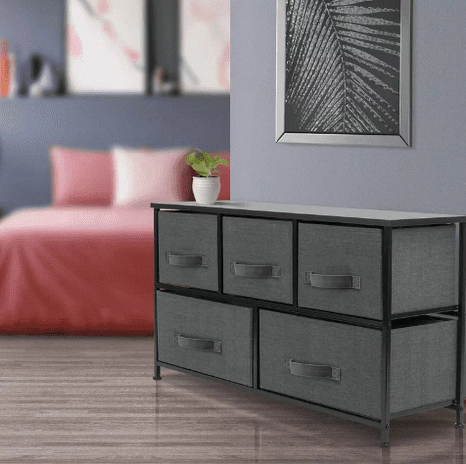 5 Drawer Fabric Storage Dresser with Wood Top P46176