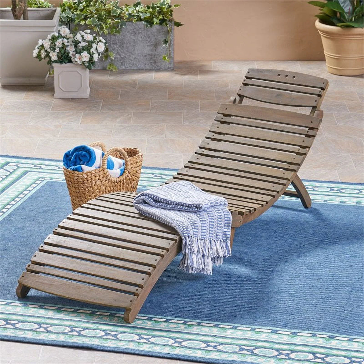 Acacia Wood Foldable Chaise Lounge Q645363