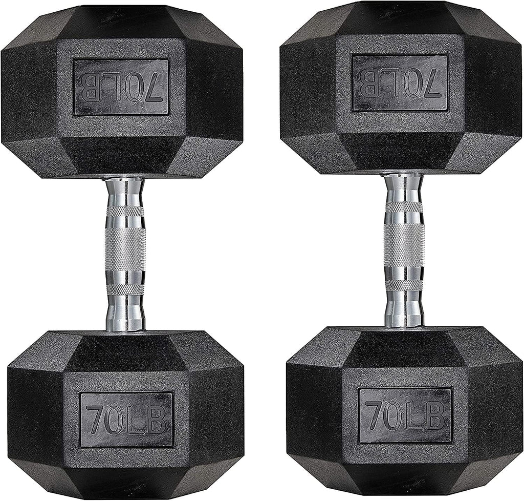 60lbs Pair Black Rubber Coated Cast Iron Hex Dumbbell Set Y9563