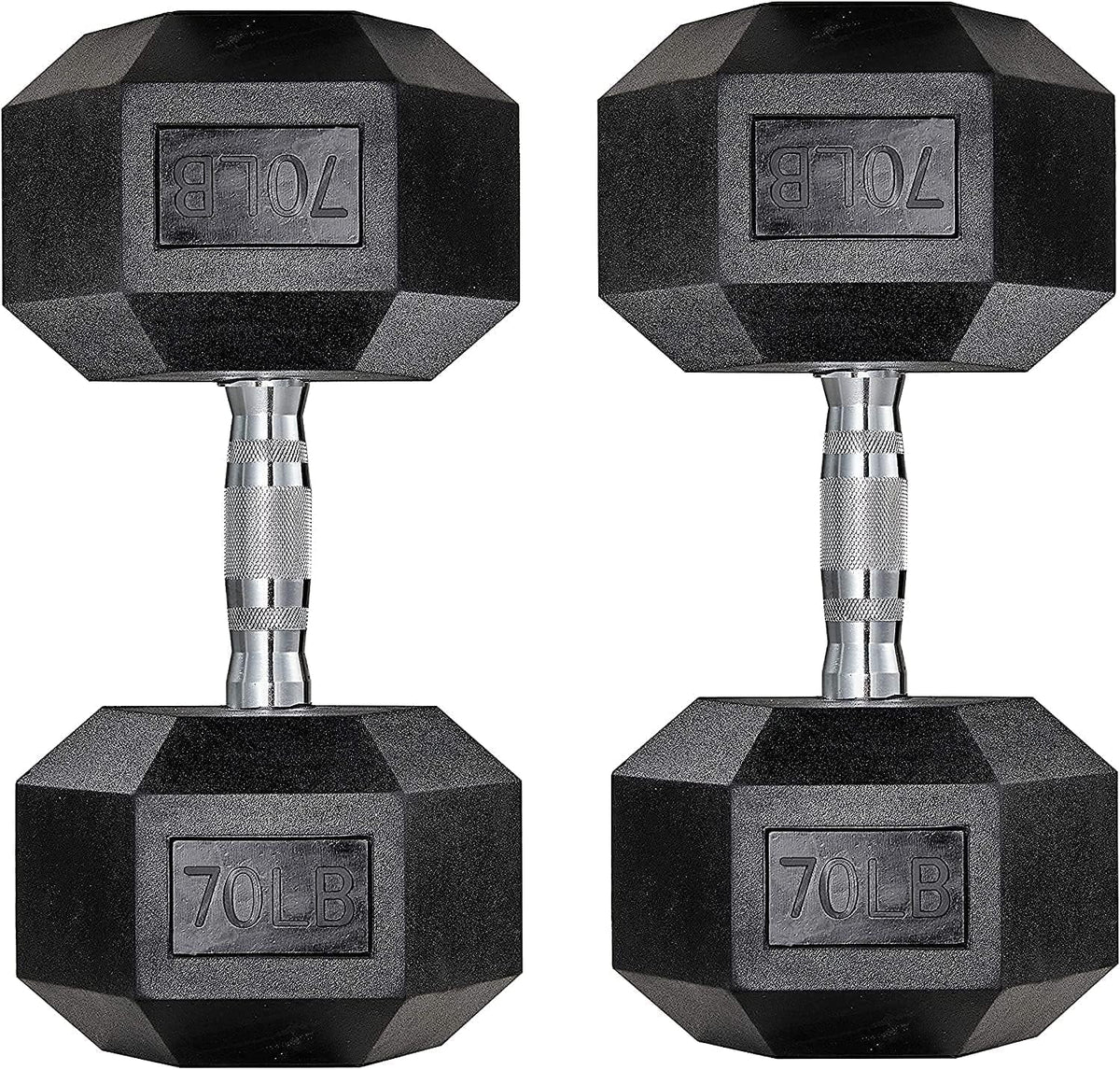60lbs Pair Black Rubber Coated Cast Iron Hex Dumbbell Set Y9563