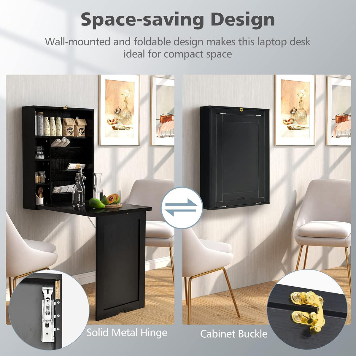Black Wall Mounted Desk with Storage Shelves O164