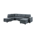 Gray Woven Fabric 7-Seater Sectional Sofa with Ottomans B613244