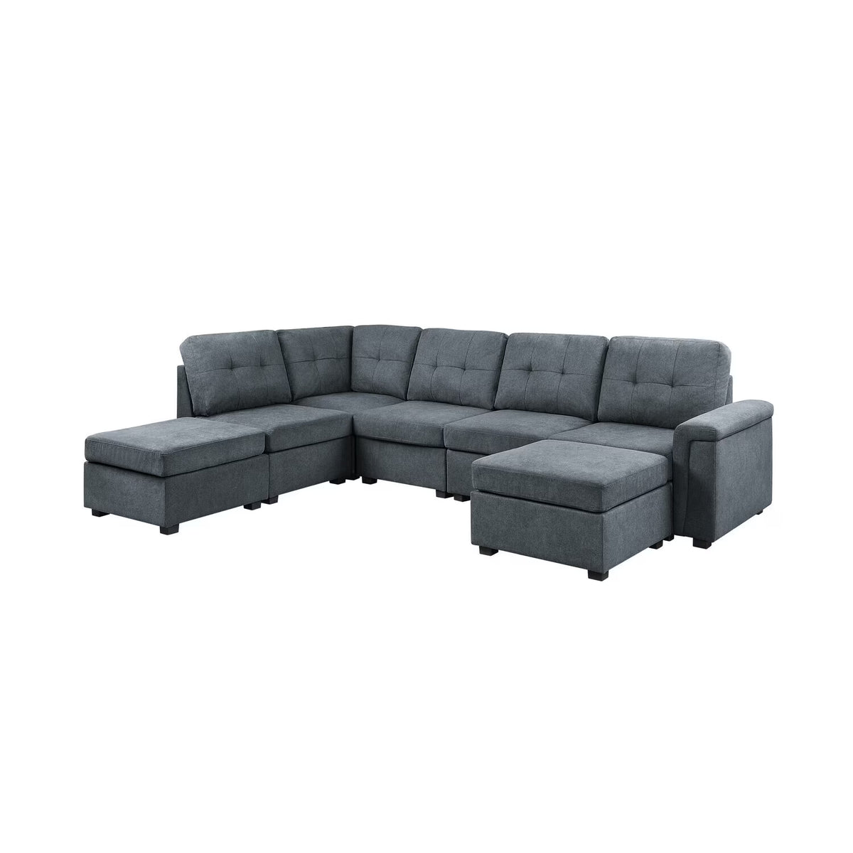 Gray Woven Fabric 7-Seater Sectional Sofa with Ottomans B613244