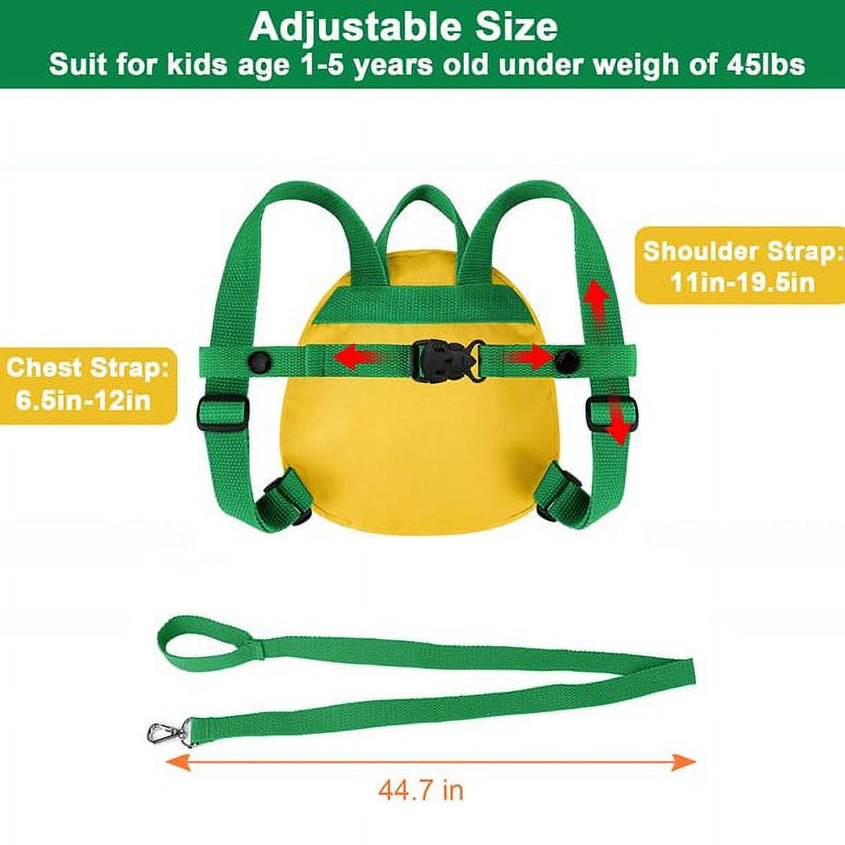 Yellow Dinosaur Toddler Backpack with Harness Leash Wristband E294