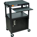 Adjustable Height Steel A/V Cart with Keyboard Shelf and Cabinet, Black K8620