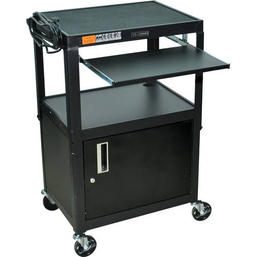 Adjustable Height Steel A/V Cart with Keyboard Shelf and Cabinet, Black K8620