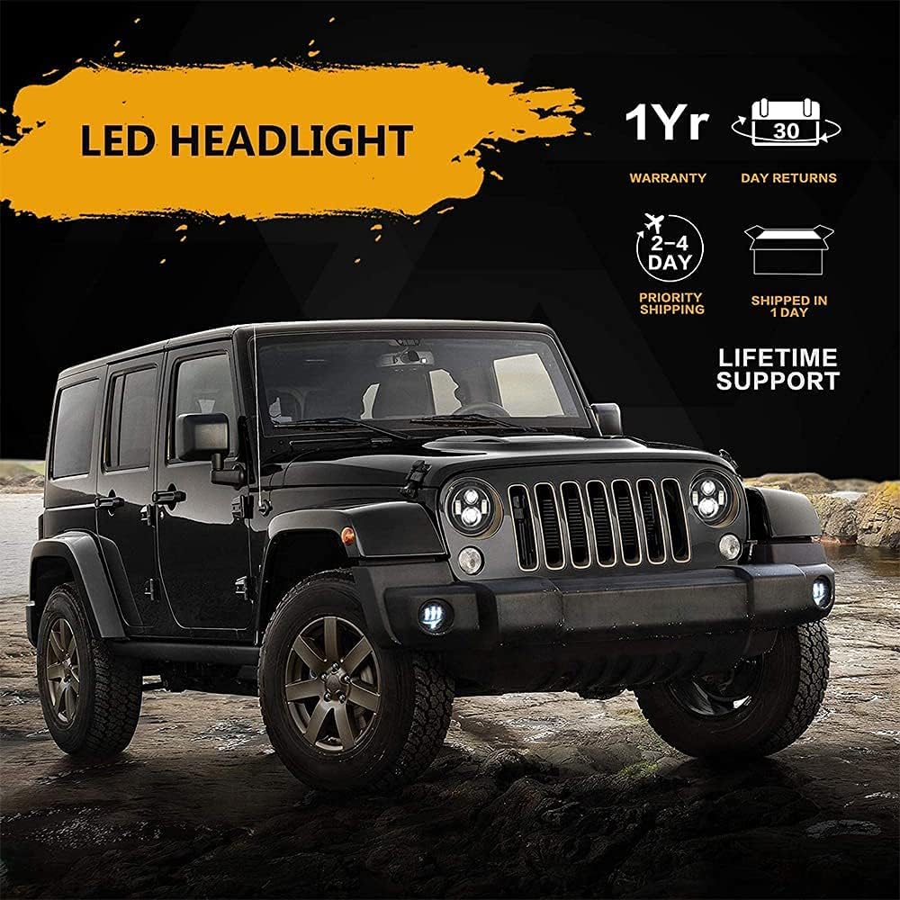 Round 7 inch LED Headlights + 4 inch LED Fog Lights H964152