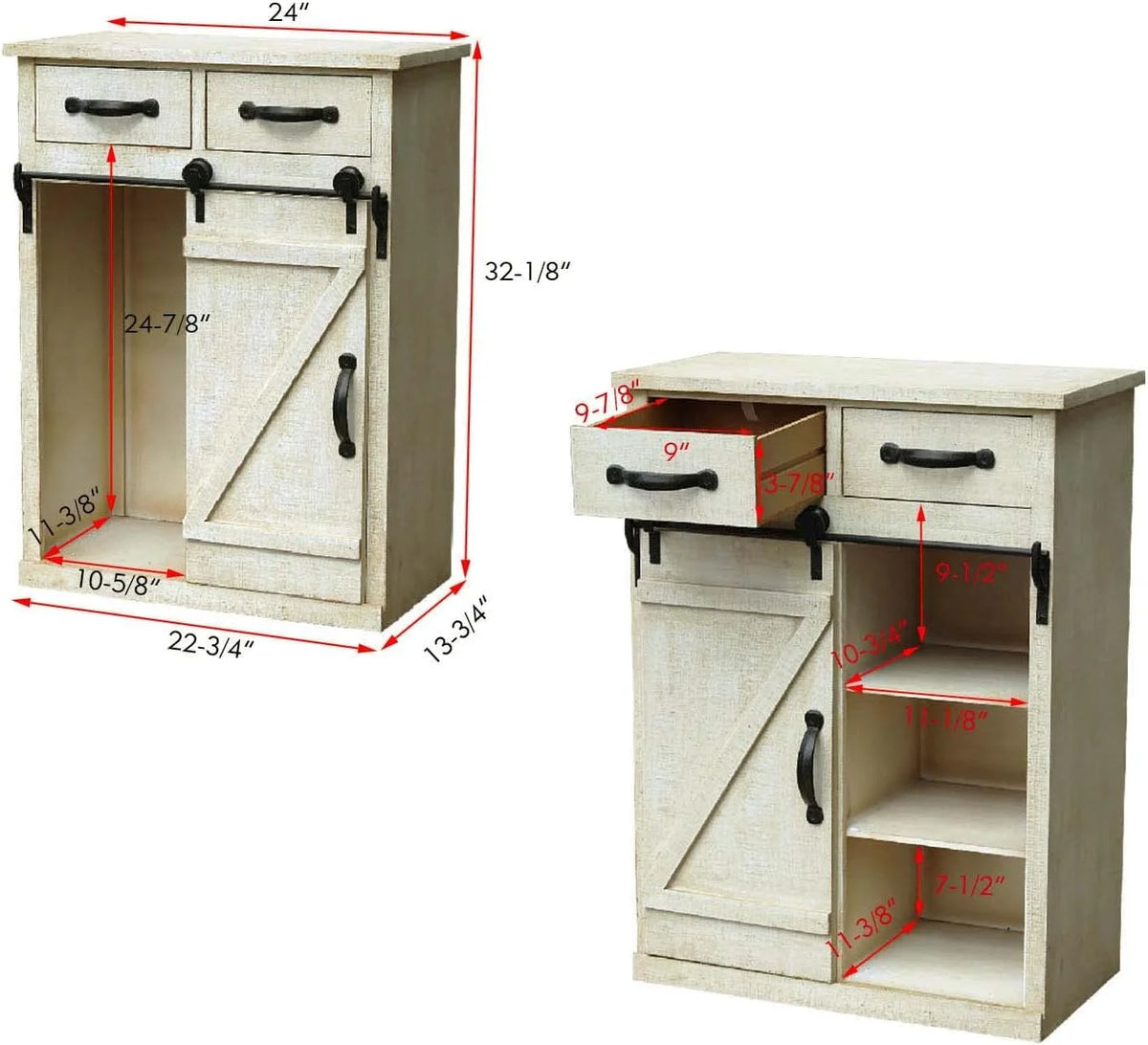Antique Beige Wood Cabinet End Table with 2 Drawers C8490