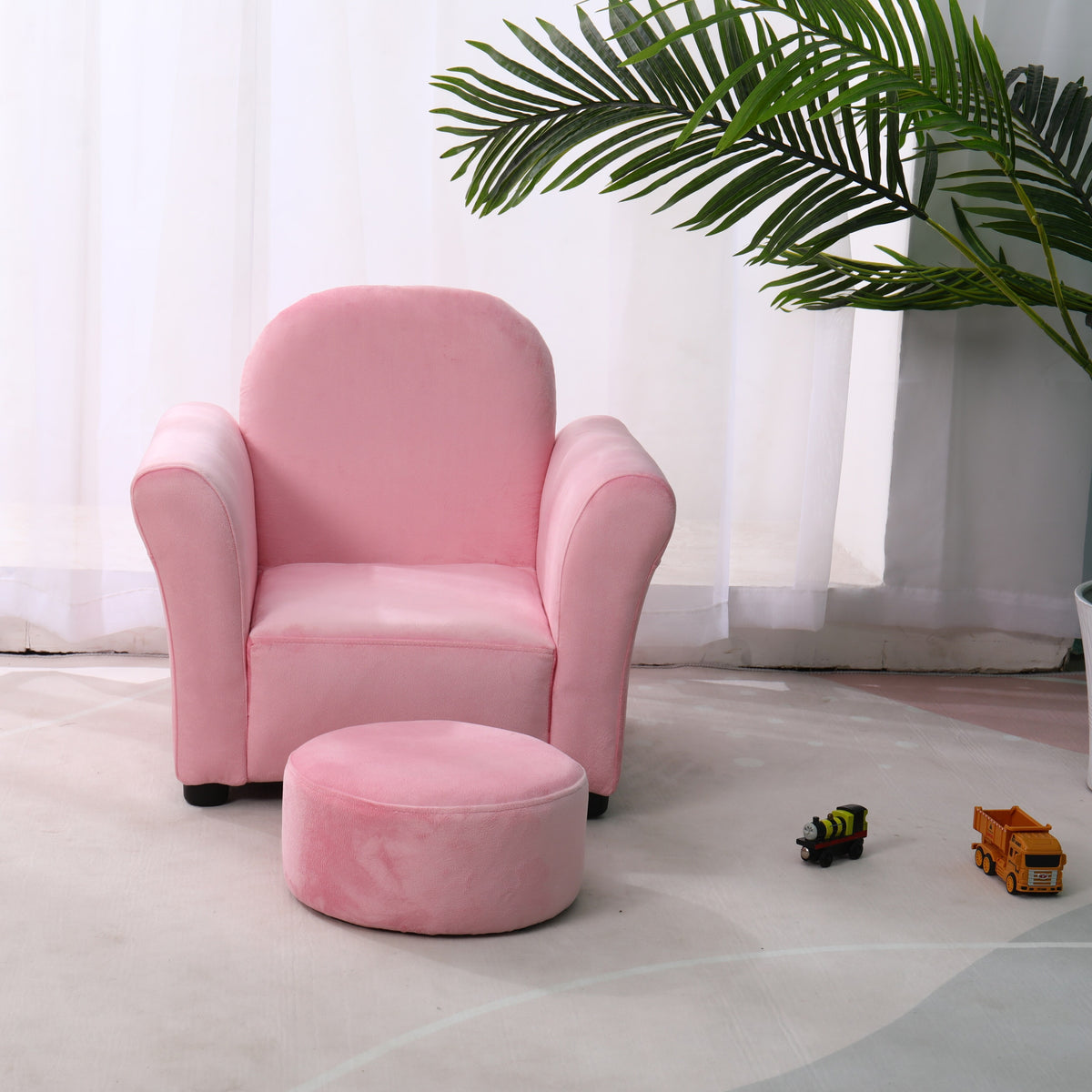 Pink Velvet Kids Sofa with Ottoman C15451