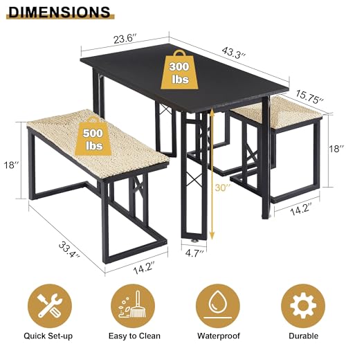 43.3" Dining Table Set for 4 with Wicker Seat Cushions Q4084