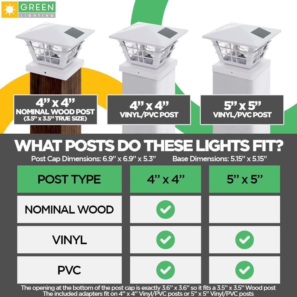 8 Pack Solar Powered Post Cap Light with 4x4 Base Adapter, White E249157