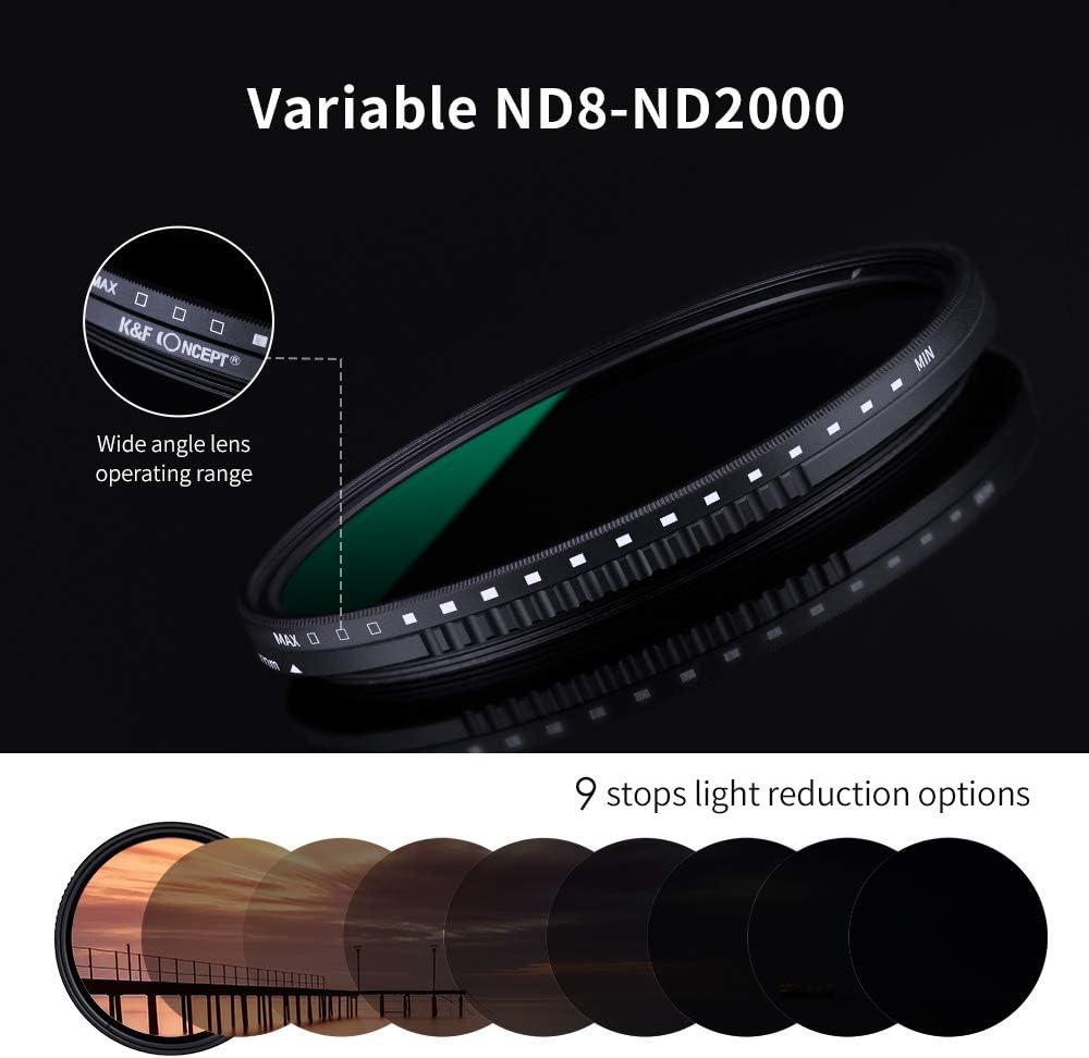 77mm Variable Neutral Density Filter ND8-ND2000 Adjustable with Multi-Layer Coatings G447