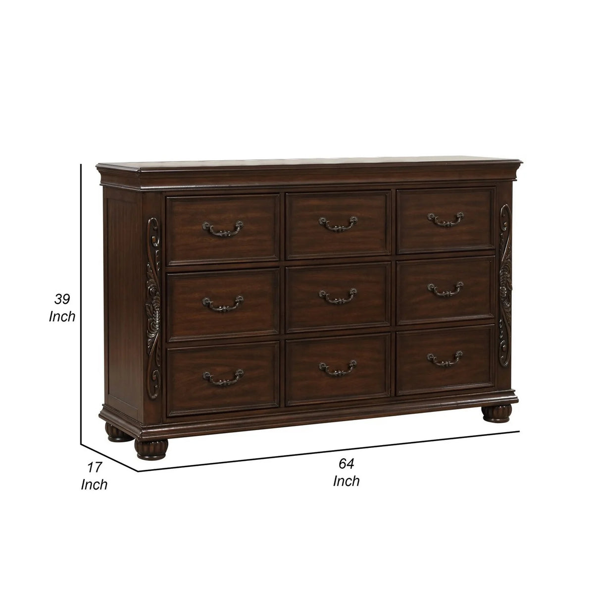 Cherry Brown 9 Drawer Wood Dresser R8340