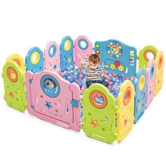14 Panel Kids Activity Center Baby Playpen with Gate U181297