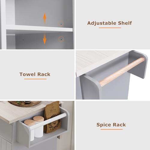 Black Farmhouse Kitchen Island with Power Outlet and Drop Leaf Q884226