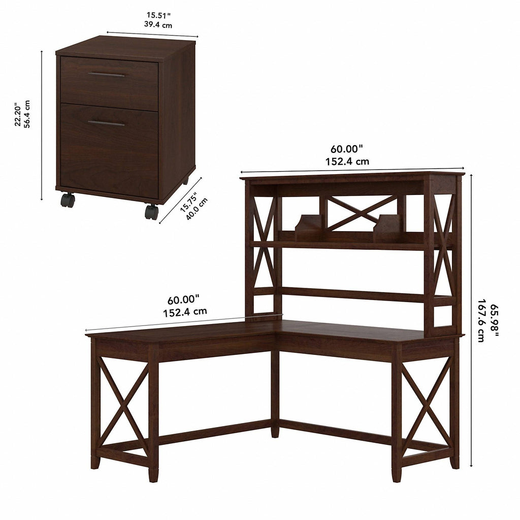 Linen White Oak L Shaped Desk with Hutch and 2 Drawer Mobile File Cabinet D608
