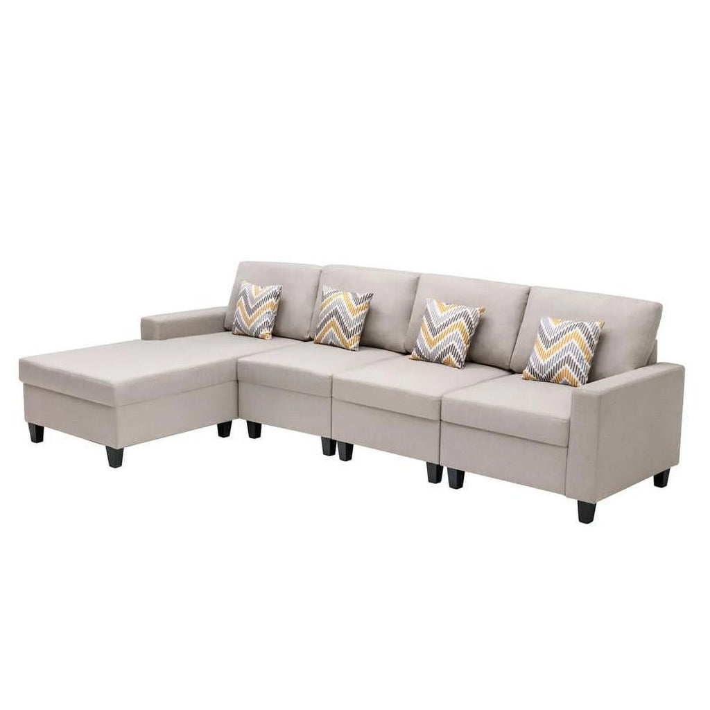Beige Linen Reversible Sectional Sofa Chaise D1342