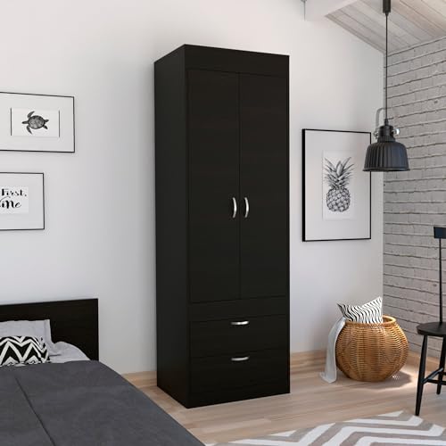 White 2 Door 1 Drawer Wood Armoire Wardrobe C3493