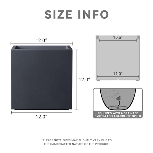 10 Inch Square Concrete Planter with Drainage Hole F768