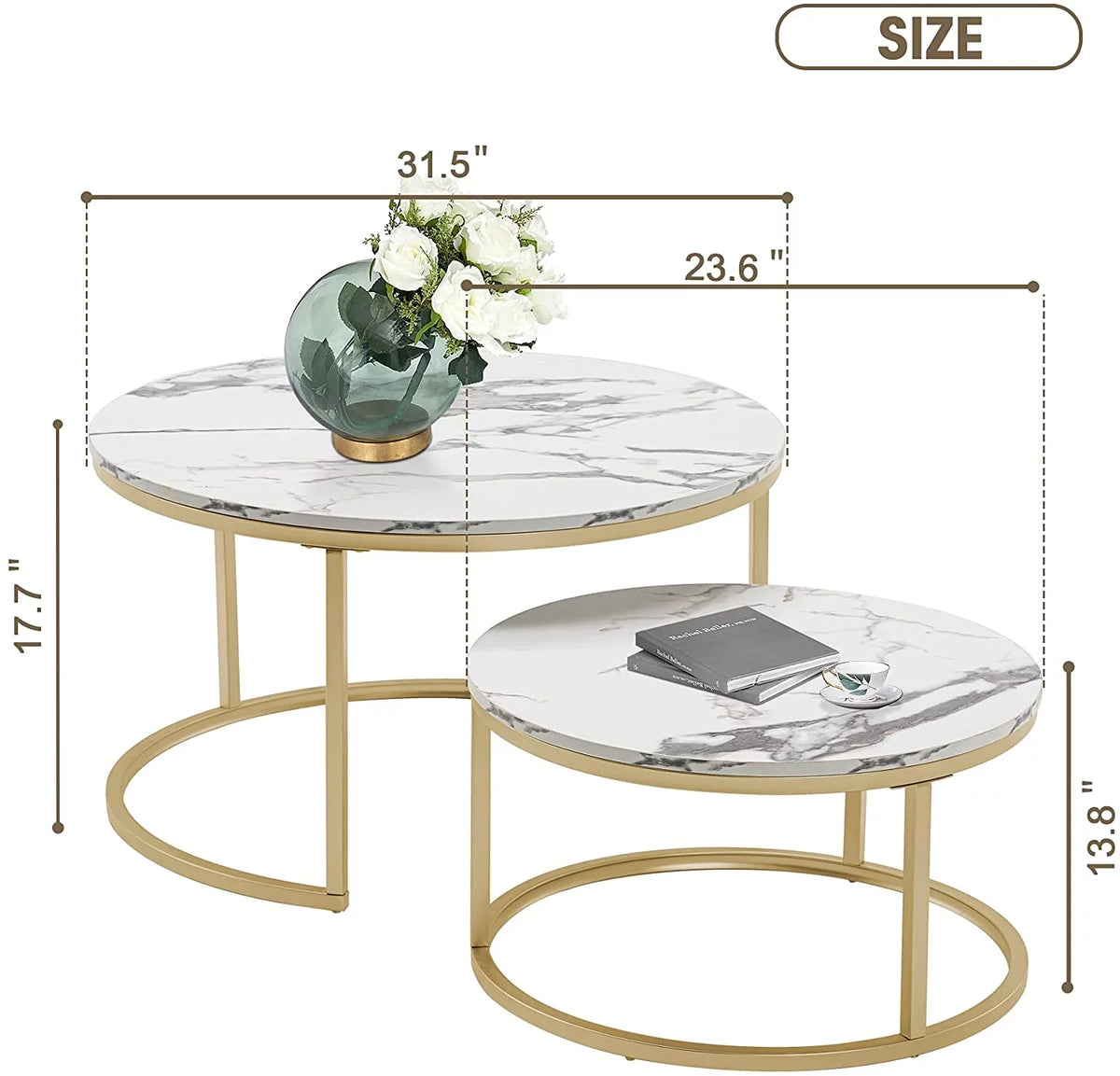 Round Nesting Coffee Table Set Gold Z8361