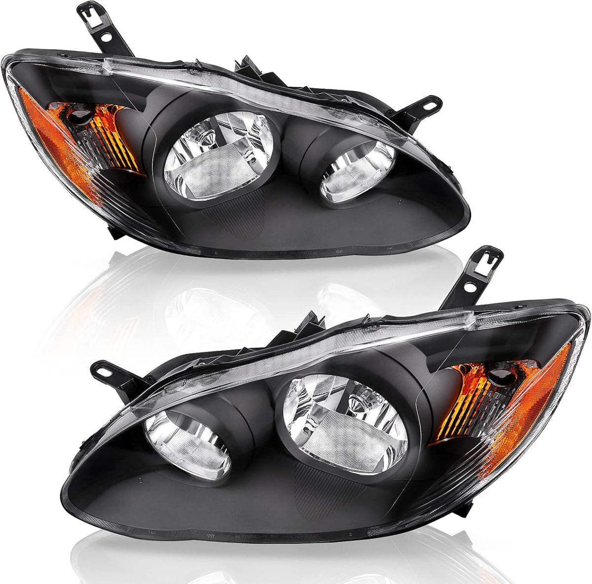 Headlight Assembly Black Housing Amber Reflector Clear Lens W647