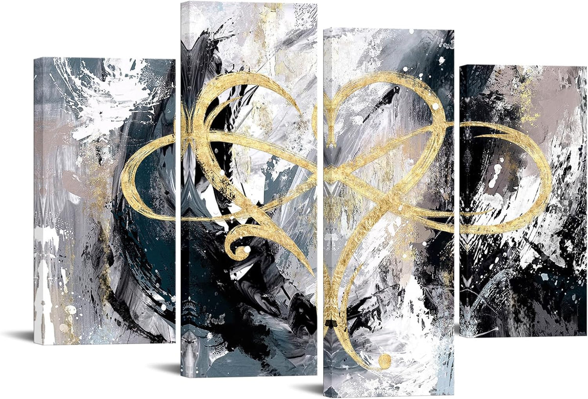 4 Panel Grey and Gold Canvas Wall Art U22045