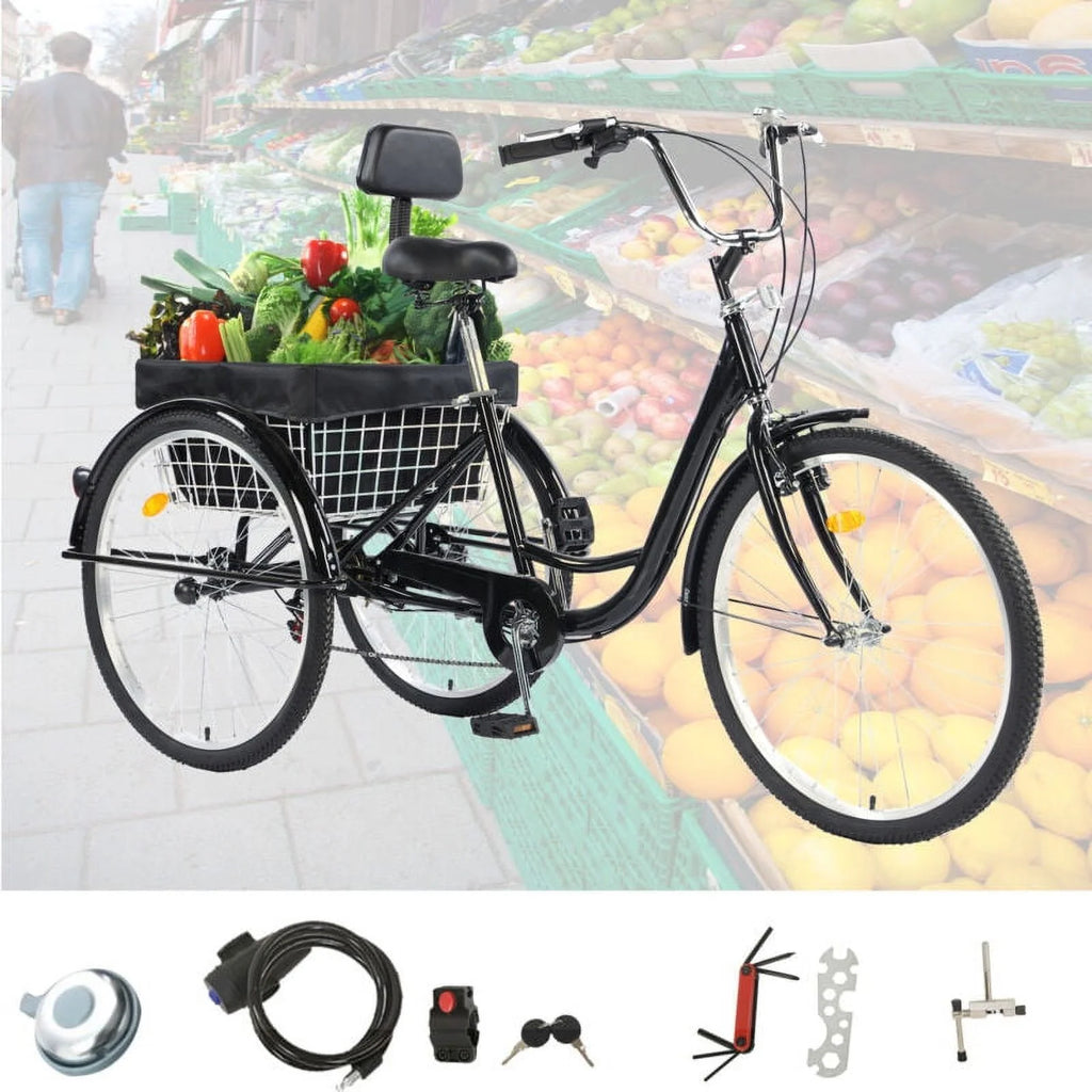 26 Inch 7-Speed 3-Wheel Bike (Black) Q522